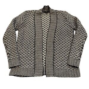 Talbots Petites Womens Black White Geometric Knit Open Front Cardigan Sweater P